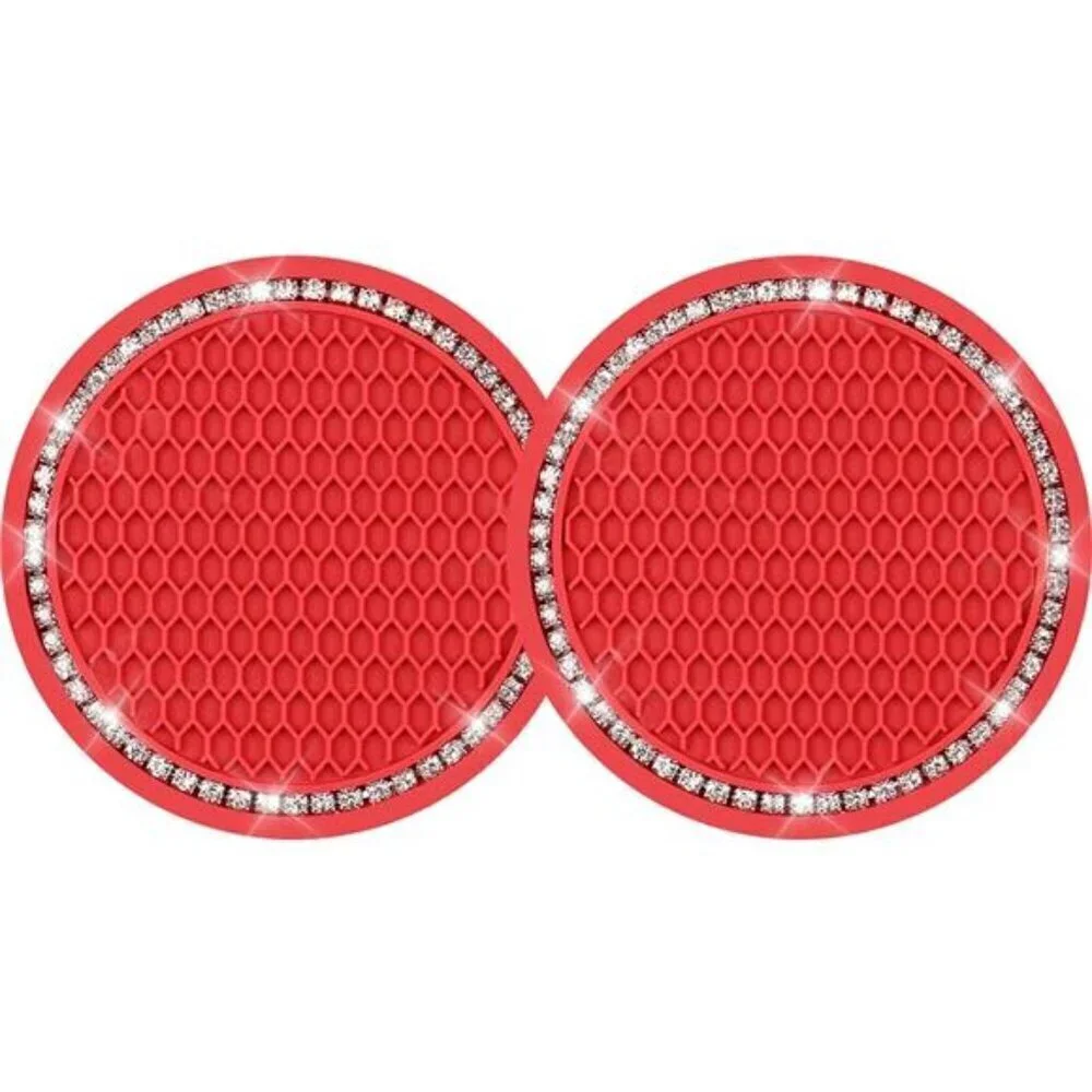 Red Car Cup Coaster Bling Vehicle 2 Pack Rhinestone Diamond Universal Insert